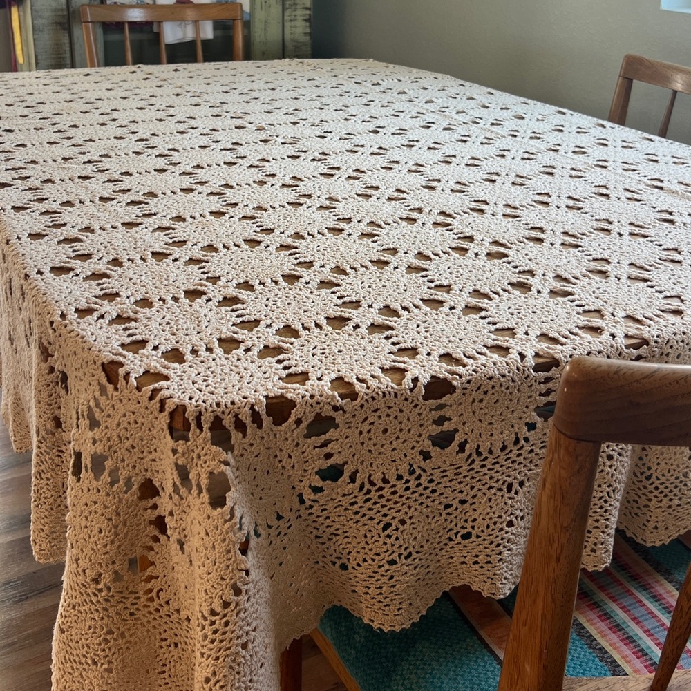 Hand-Crocheted Cream Tablecloth - Classic Home Dining Accent